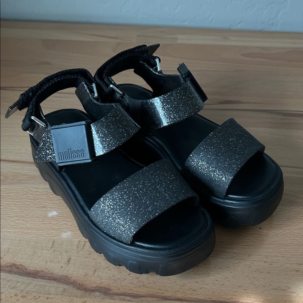 Melissa Kids Glittery Black Sandals